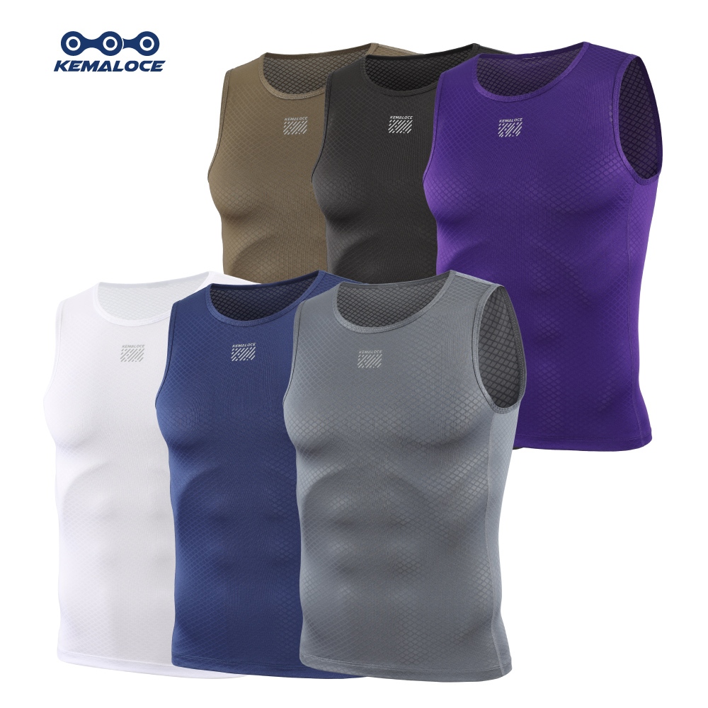 KEMALCOE เสื้อกล้ามผู้ชายชั้นฐานขี่จักรยาน ระบายอากาศได้ เสื้อกั๊กแขนตาข่ายสีขาวและดําและน้ําเงิน แห้งเร็ว ฤดูร้อน กีฬาและวิ่ง เสื้อกล้าม
