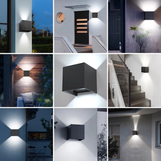 โคมไฟติดผนัง LED สองหัวกลางแจ้ง IP65โคมไฟติดผนังวอร์มไลท์กันน้ำ 6W8W10W12W ไฟตกแต่งระเบียงลานผนังกลางแจ้ง