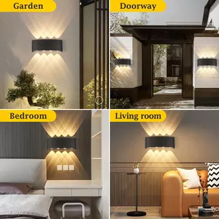 โคมไฟติดผนัง LED สองหัวกลางแจ้ง IP65โคมไฟติดผนังวอร์มไลท์กันน้ำ 6W8W10W12W ไฟตกแต่งระเบียงลานผนังกลางแจ้ง