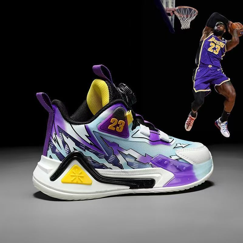 รองเท้าบาสเก็ตบอลปุ่มเด็กที่ดีที่สุด ขนาด 31-40 NBA lebron james รองเท้าบาสเก็ตบอลระบายอากาศรองเท้าก