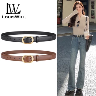 Louiswill ผู้หญิง Retro PU Elegant Slim Golden Buckle Design ปรับสาวสุภาพสตรียาวสายรัดเข็มขัดชุดเสื้อโลหะผสมหัวเข็มขัดตัวอักษรหัวเข็มขัดทองตกแต่ง Lei