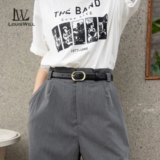 Louiswill ผู้หญิง Retro PU Elegant Slim Golden Buckle Design ปรับสาวสุภาพสตรียาวสายรัดเข็มขัดชุดเสื้อโลหะผสมหัวเข็มขัดตัวอักษรหัวเข็มขัดทองตกแต่ง Lei