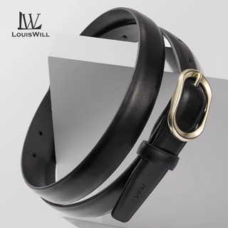 Louiswill ผู้หญิง Retro PU Elegant Slim Golden Buckle Design ปรับสาวสุภาพสตรียาวสายรัดเข็มขัดชุดเสื้อโลหะผสมหัวเข็มขัดตัวอักษรหัวเข็มขัดทองตกแต่ง Lei