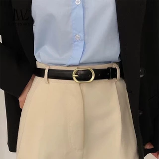 Louiswill ผู้หญิง Retro PU Elegant Slim Golden Buckle Design ปรับสาวสุภาพสตรียาวสายรัดเข็มขัดชุดเสื้อโลหะผสมหัวเข็มขัดตัวอักษรหัวเข็มขัดทองตกแต่ง Lei