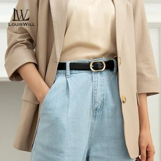 Louiswill ผู้หญิง Retro PU Elegant Slim Golden Buckle Design ปรับสาวสุภาพสตรียาวสายรัดเข็มขัดชุดเสื้อโลหะผสมหัวเข็มขัดตัวอักษรหัวเข็มขัดทองตกแต่ง Lei