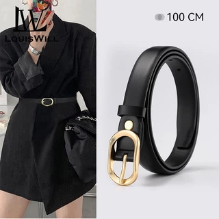 Louiswill ผู้หญิง Retro PU Elegant Slim Golden Buckle Design ปรับสาวสุภาพสตรียาวสายรัดเข็มขัดชุดเสื้อโลหะผสมหัวเข็มขัดตัวอักษรหัวเข็มขัดทองตกแต่ง Lei