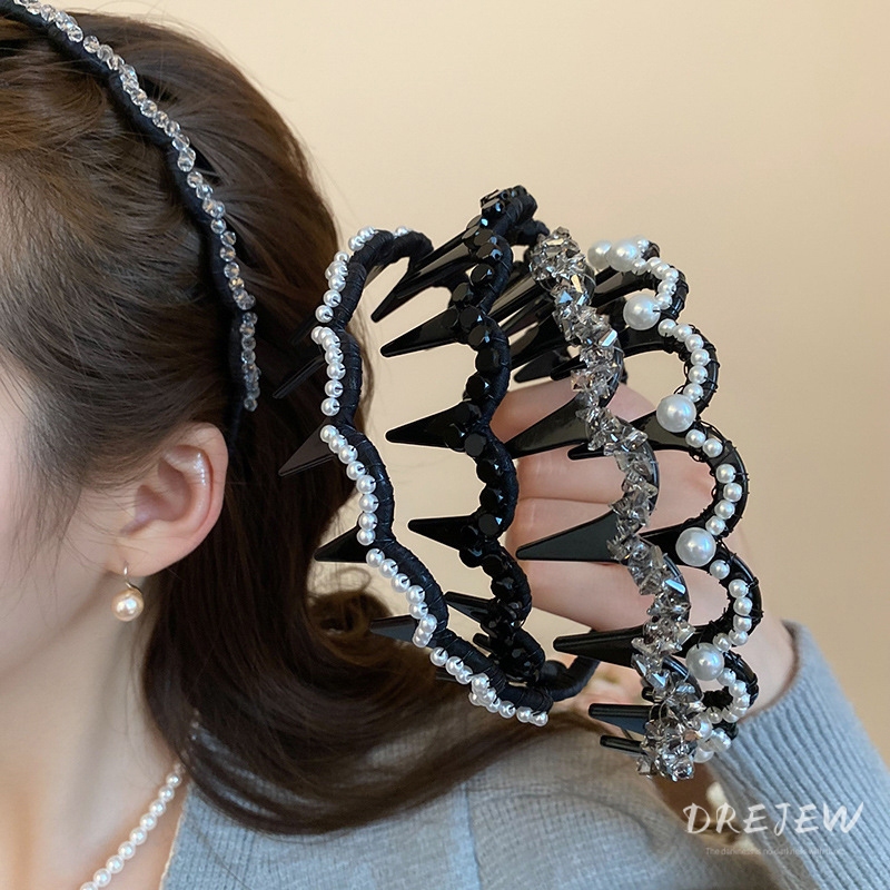 เดรช เพชร-ในหยักฟันแถบคาดศีรษะมุกรูปตัวยูสําหรับผู้หญิงแฟชั่นอเนกประสงค์ปุยคาดศี