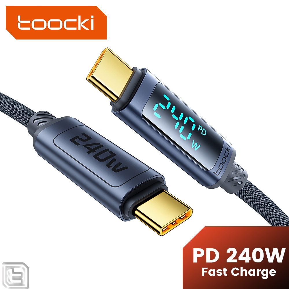 Toocki PD240W Type C ถึง Type C สายชาร์จเร็วเข้ากันได้กับ 140W 100W 60W USB C PD3.1 480Mbps สายเคเบิลข้อมูลจอแสดงผลดิจิตอลสายชาร์จ