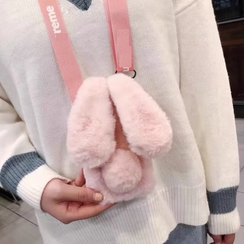 ตุ๊กตาหูกระต่ายน่ารักพร้อมเคสโทรศัพท์Tpuพร้อมหนังเชือกมือเข้ากันได้สําหรับIphone17 16PROMAX 15promax 15plus 14 12 11 Pro max xsmax XR X XS 7 8PLUS