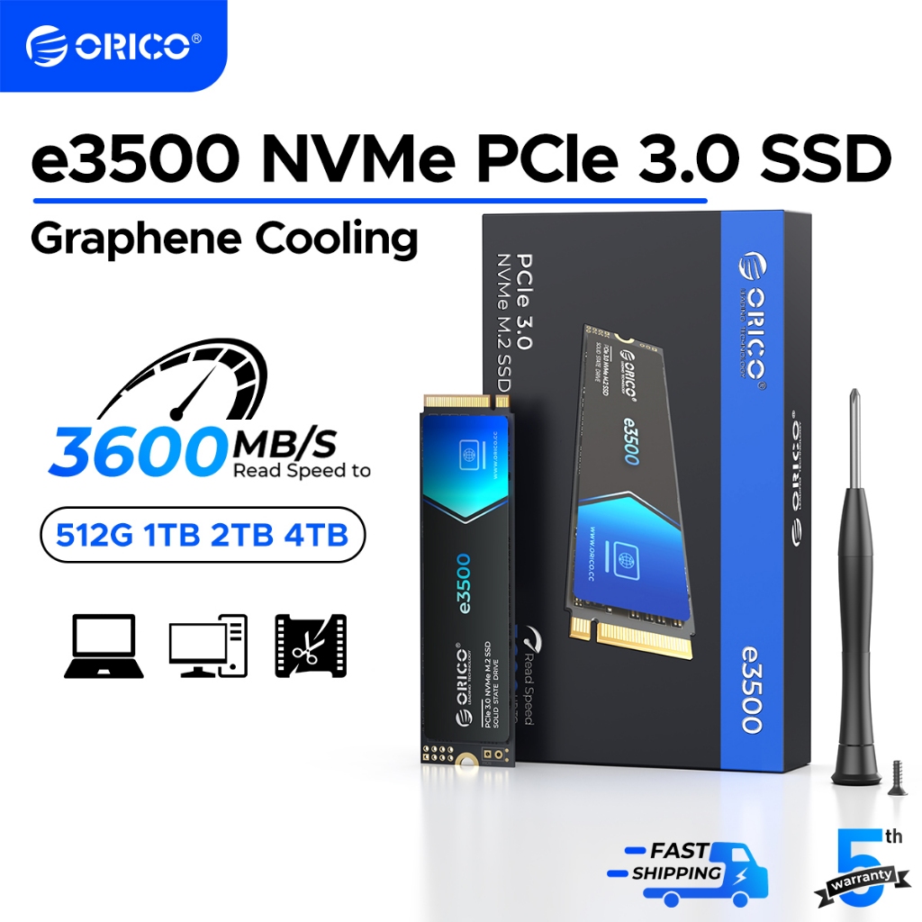 ORICO E3500 PCIe 3.0 M.2 2280 NVME SSD 3500MB/s 256GB 512GB 1TB for Creators Work（ORICO-E3500）
