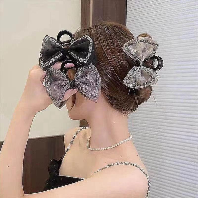 เดี่ยวเกาหลีใหม่ระดับไฮเอนด์อารมณ์ประกายเพชรตาข่ายโบว์คว้าคลิปคลิปฉลามเครื่องประดับผมผู้หญิง