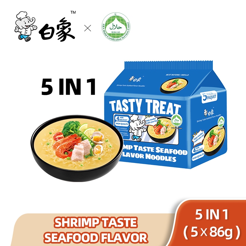 【Buy 2 Get 50%Off】[HALAL]BaiXiang Instant Noodles บะหมี่กึ่งสําเร็จรูป รสกุ้ง รสทะเล ราเมน 5x86g 白象海鲜虾味方便面