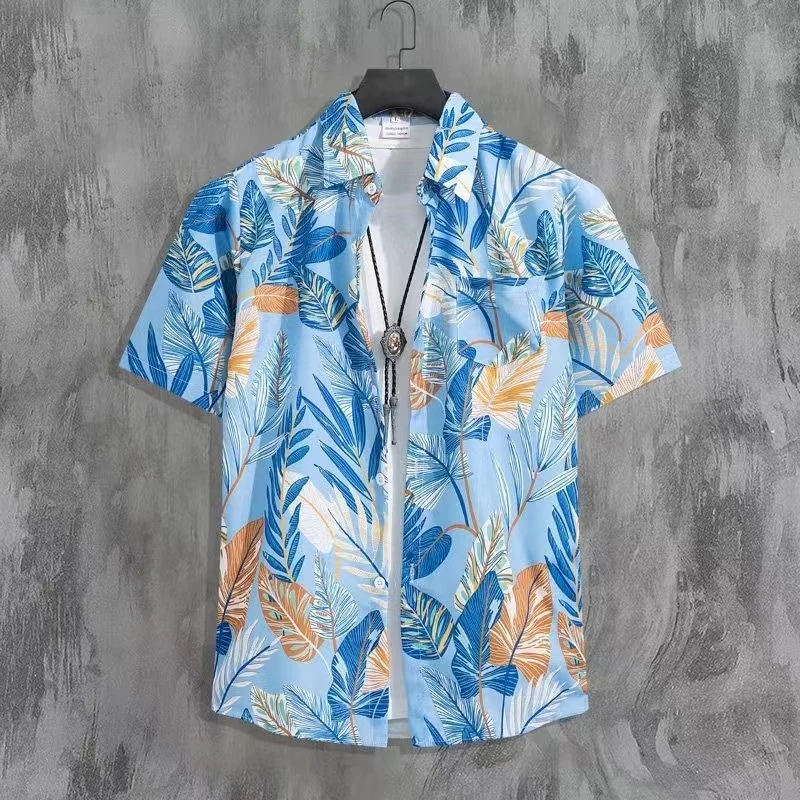 พร้อมส่งเสื้อเชิ้ตแขนสั้น เสื้อลายตอก เสื้อฮาวายสำหรับชายและหญิง เนื้อผ้าดีใส่สบายไม่ร้อน