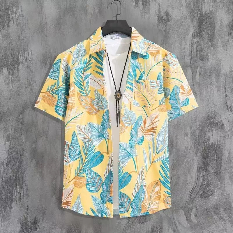 พร้อมส่งเสื้อเชิ้ตแขนสั้น เสื้อลายตอก เสื้อฮาวายสำหรับชายและหญิง เนื้อผ้าดีใส่สบายไม่ร้อน - รูปที่ 2