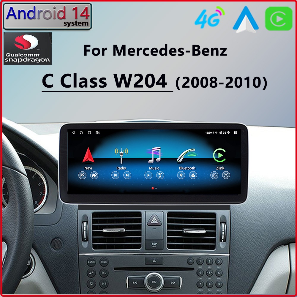 W204 Android 14 Qualcomm สําหรับ Mercedes Benz C220 C260 2008 2010 CarPlay รถวิทยุ GPS นําทางหน้าจอ