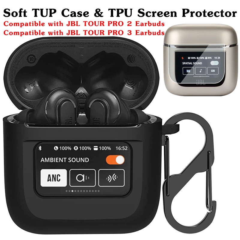 【1เคส + 1ฟิล์ม】 เคสซิลิโคนเข้ากันได้กับ JBL Tour Pro 2/3 ฟิล์มป้องกันหน้าจอ สําหรับ เคส JBL Tour Pro