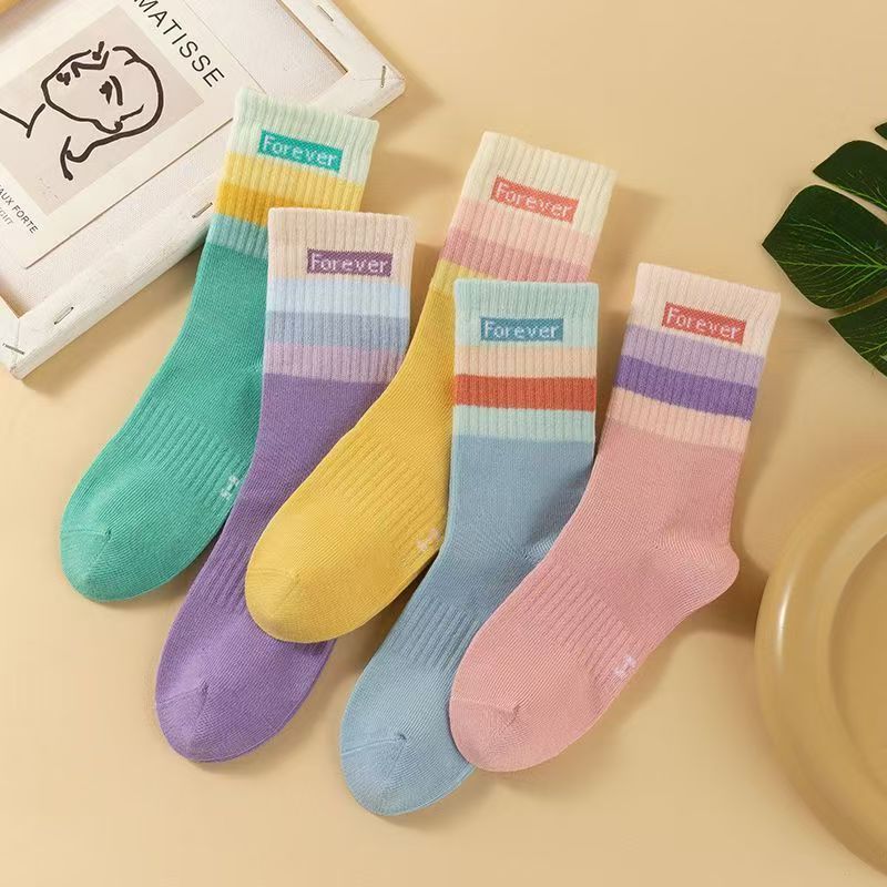 ถุงเท้าเด็ก 5 คู่ สําหรับเด็กผู้หญิง ถุงเท้าธรรมดา 0-15 ปี น่ารัก และทันสมัย