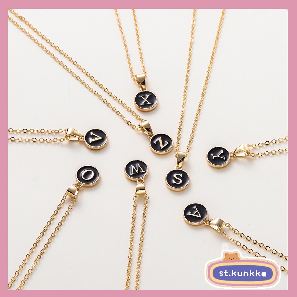 St.kunkka สร้อยคอโลหะ จี้ตัวอักษรภาษาอังกฤษ A-Z สีดํา ของขวัญสําหรับผู้หญิง