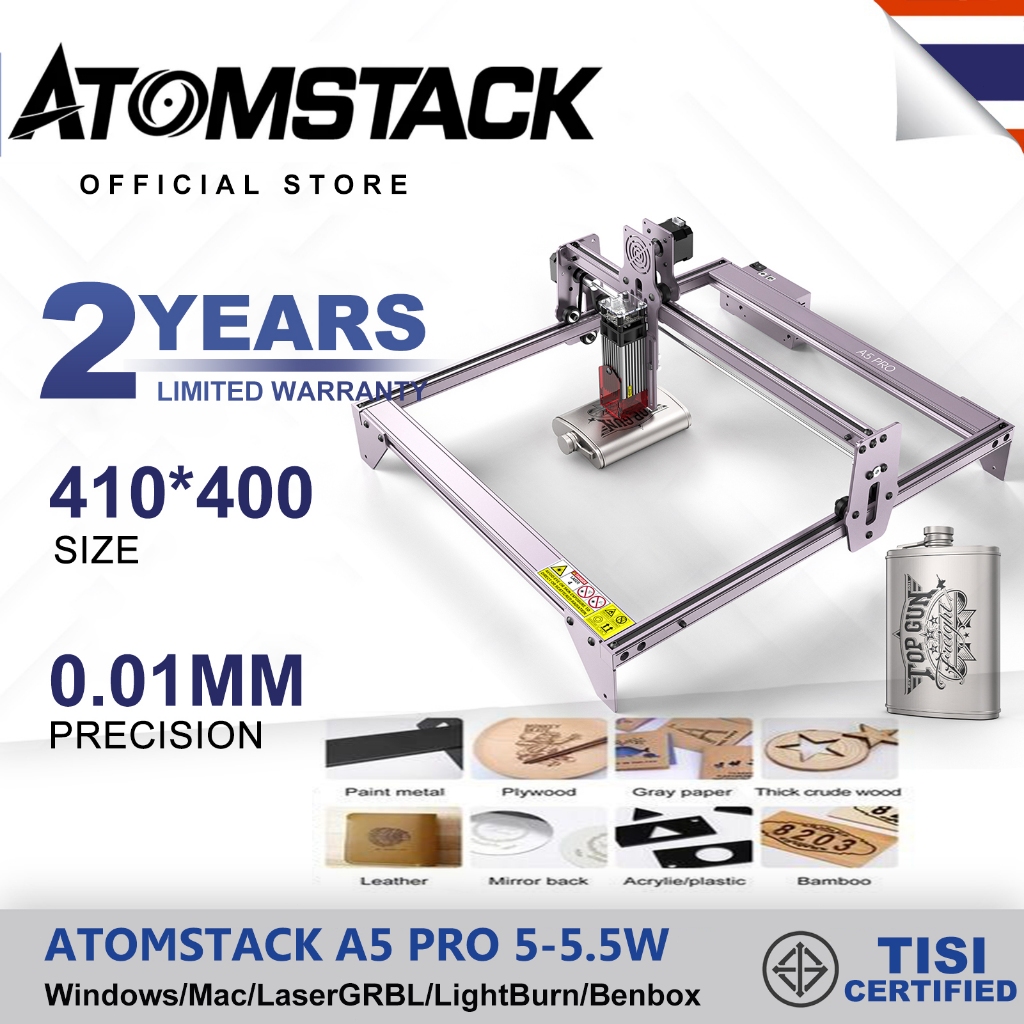 Atomstack A5 PRO 40W ไม้บรรทัดแกะสลัก 410 * 400 มม สามารถแกะสลักไม้ กระดาษแข็ง พลาสติก เครื่องหนัง PCB วัสดุโลหะ เลเซอร์พาวเวอร์ 5-5.5W