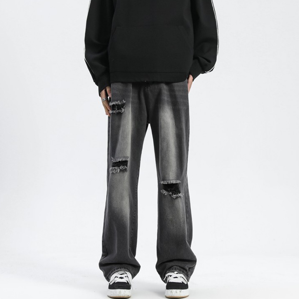 CoolChgกางเกงยีนส์ลายขาด แมตช์ได้กับทุกชุด ใส่สบาย กางเกงยีนส์ลายขาด จัดส่งรวดเร็ว คู่รักรุ่นเดียวกัน สุดฮิตแฟชั่น จัดส่งในกรุงเทพฯ M-3XL ใส่สบาย มีหลายขนา ระบายอากาศดี เอวสูงสบาย แฟชั่น สไตล์เกาหลี คล่องแคล่วและสบายสบาย Clothing Man ตาราง Jeans