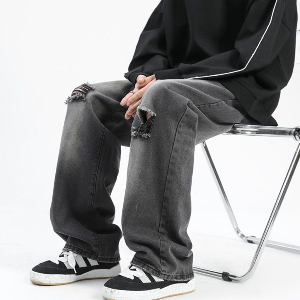 CoolChgกางเกงยีนส์ลายขาด แมตช์ได้กับทุกชุด ใส่สบาย กางเกงยีนส์ลายขาด จัดส่งรวดเร็ว คู่รักรุ่นเดียวกัน สุดฮิตแฟชั่น จัดส่งในกรุงเทพฯ M-3XL ใส่สบาย มีหลายขนา ระบายอากาศดี เอวสูงสบาย แฟชั่น สไตล์เกาหลี คล่องแคล่วและสบายสบาย Clothing Man ตาราง Jeans