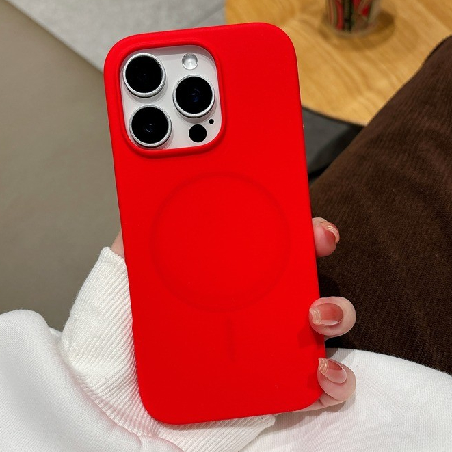 ปีใหม่สีแดง iP 16 ProMax Fine วงกลมซิลิโคนเคสโทรศัพท์แม่เหล็กสําหรับ iPhone 16 15 14 13 12 Pro Max 11 ProMax 14/15/16Plus ปลอกซิลิโคนกันกระแทกฝาครอบป้องกัน