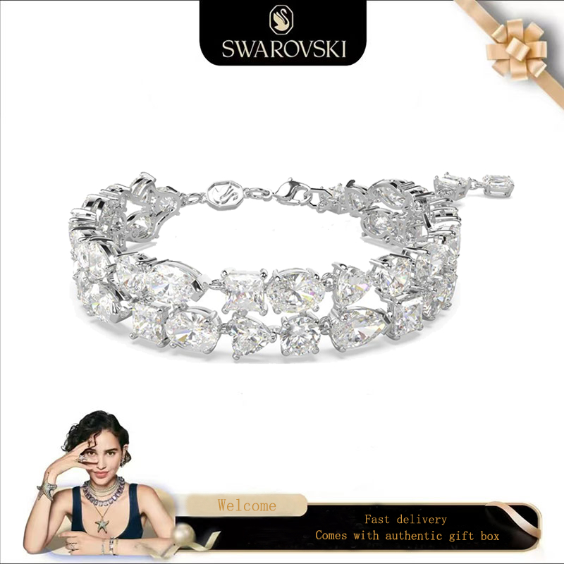 SWAROVSKI สวารอฟสกี้ (ใหม่) สร้อยข้อมือสุภาพสตรีแฟชั่น สร้อยข้อมือ ส925 เงินสเตอร์ลิงผสมตัดคริสตัลสีขาวพลอยเมร่าสร้อยข้อมือของขวัญวันวา