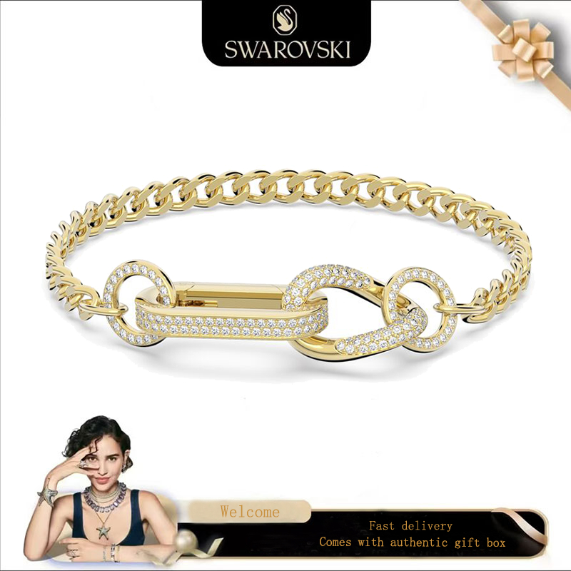 SWAROVSKI สวารอฟสกี้ (ใหม่) สร้อยข้อมือสุภาพสตรีแฟชั่น สร้อยข้อมือ ชุบทอง เด็กซ์เทร่า สร้อยข้อมือที่มีปูผสมลิงค์และเพชรสีขาวของขวัญวันวา