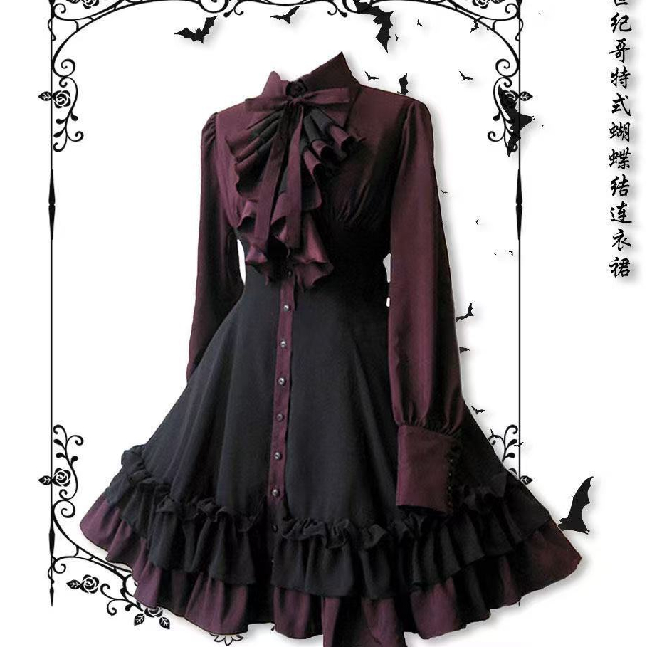 ยุค Renaissance Steampunk Gothic Lolita Dress Bow Court Short Coswear