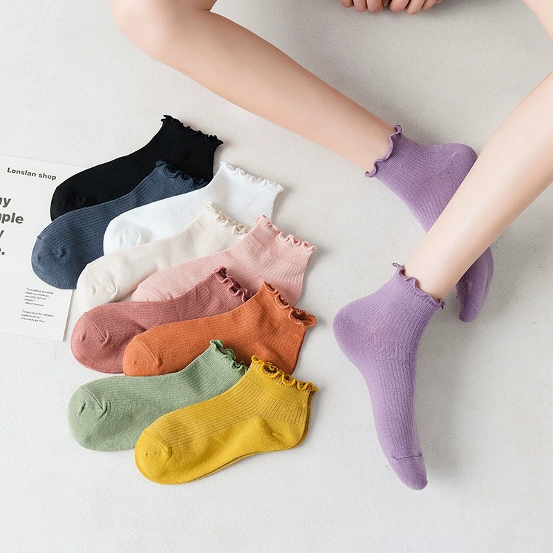 D533 All-Match Candy สีทึบถุงเท้าสั้นขอบเชื้อราปากหลวมไม่บีบถุงเท้าฟุต