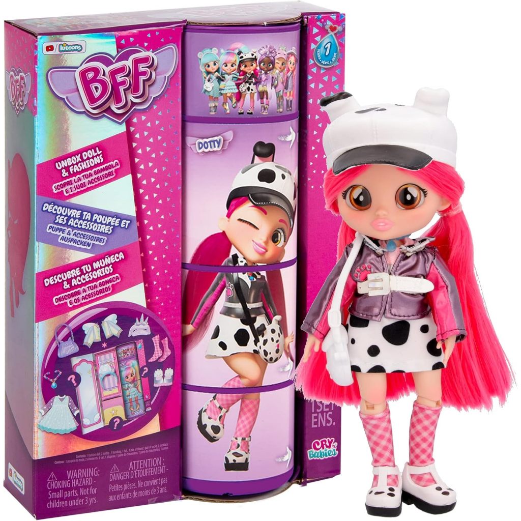 Cry Babies BFF Dotty Fashion Doll with 9+ Surprises Including Outfit and Accessories for Fashion Toy