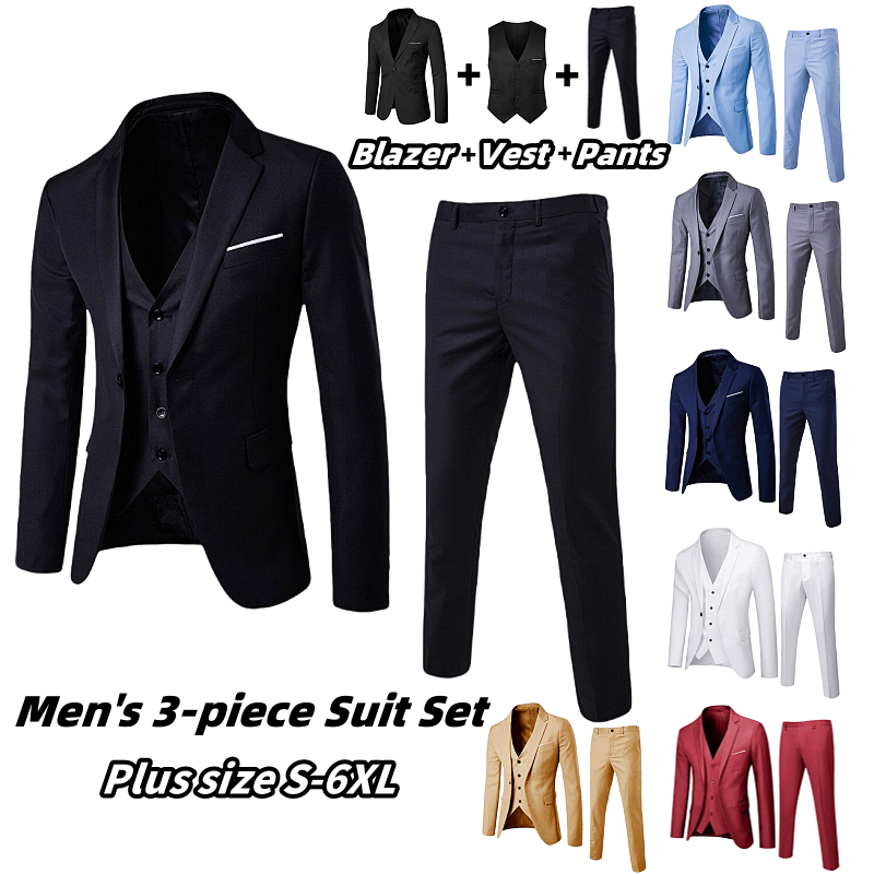 3 ชิ้นชุดผู้ชาย Blazer Lelaki ชุด Baju Tuxedo Slim Fit Blazer Man ธุรกิจอย่างเป็นทางการงานแต่งงานเกา