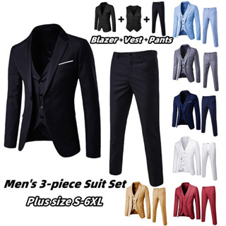 3 ชิ้นชุดผู้ชาย Blazer Lelaki ชุด Baju Tuxedo Slim Fit Blaze…