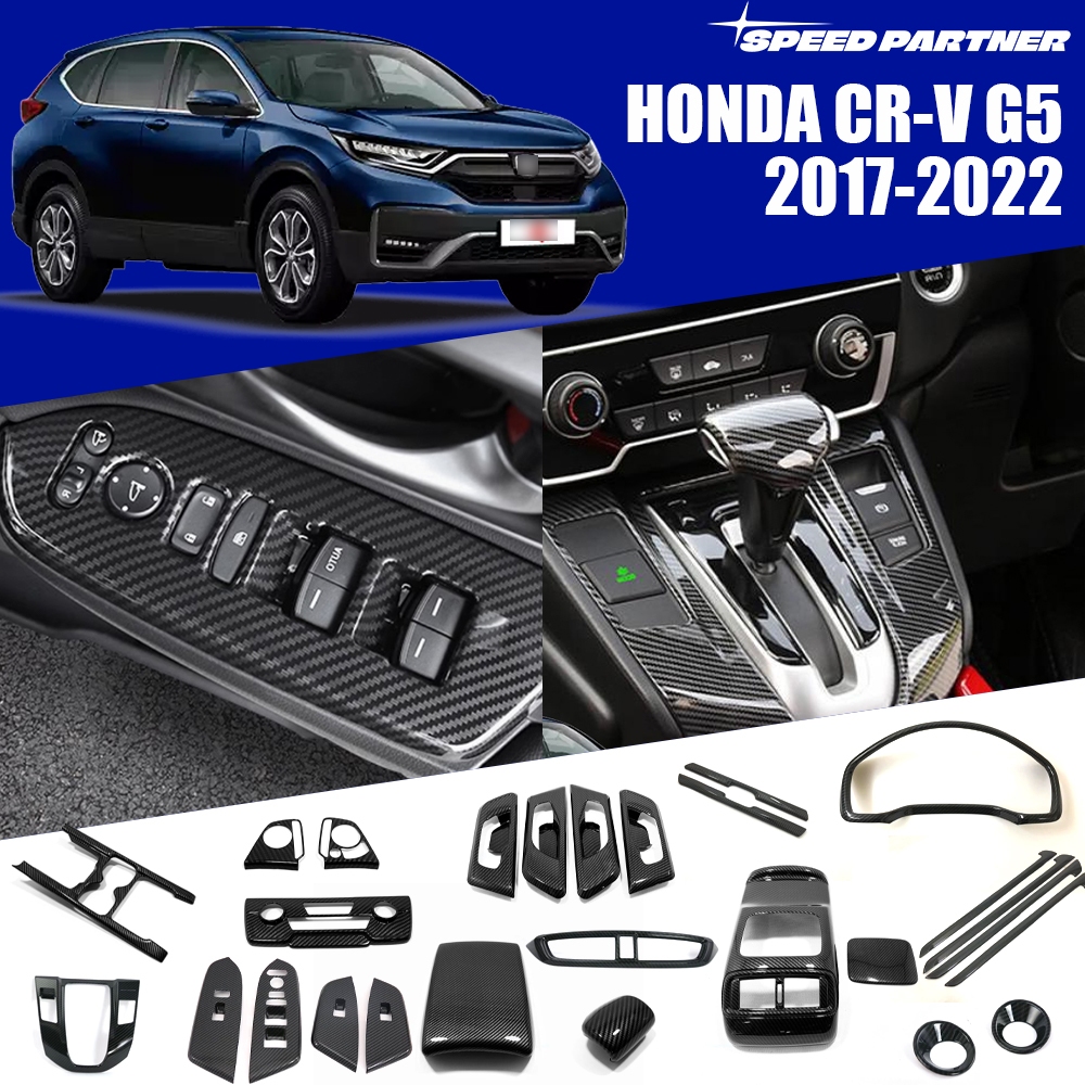 Honda CR-V (2017-2022) รูปแบบคาร์บอนไฟเบอร์พวงมาลัยฝาครอบแผงสวิทช์หน้าต่างเกียร์ shift แผงสําหรับ honda crv g5 รถอุปกรณ์เสริม