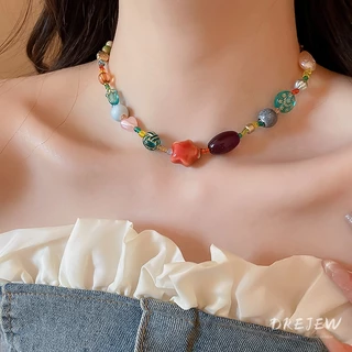 เดรช แก้วที่มีสีสันลูกปัดดาวสร้อยคอคลาริเน็ตโซ่ผู้หญิงย้อนยุคซอก2025ใหม่ส่วนบุคคลออกแบบสร้อยคอ