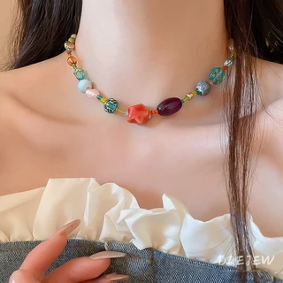 เดรช แก้วที่มีสีสันลูกปัดดาวสร้อยคอคลาริเน็ตโซ่ผู้หญิงย้อนยุคซอก2025ใหม่ส่วนบุคคลออกแบบสร้อยคอ