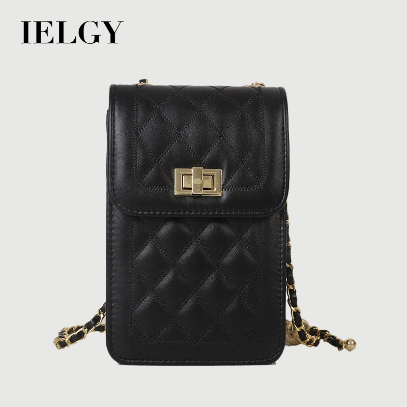 IELGY กระเป๋ากากบาทลายเพชรพร้อมโซ่สีเหลืองสําหรับเก็บโทรศัพท์สะดวก