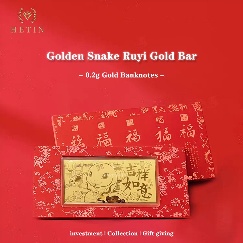 HETINPure Gold มงคลทองบาร์ (0.2g)999/24K Gold ธนบัตรซองจดหมายสีแดง Emas Invest-Snake ปี