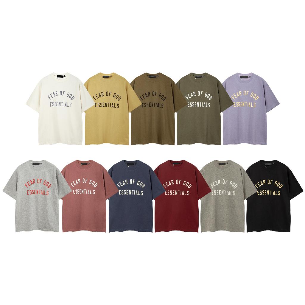 Fear OF GOD Double Line ESSENTIALS อเมริกันอินเทรนด์ Basic FOG พิมพ์เสื้อยืดหลวมสบายๆแขนสั้น