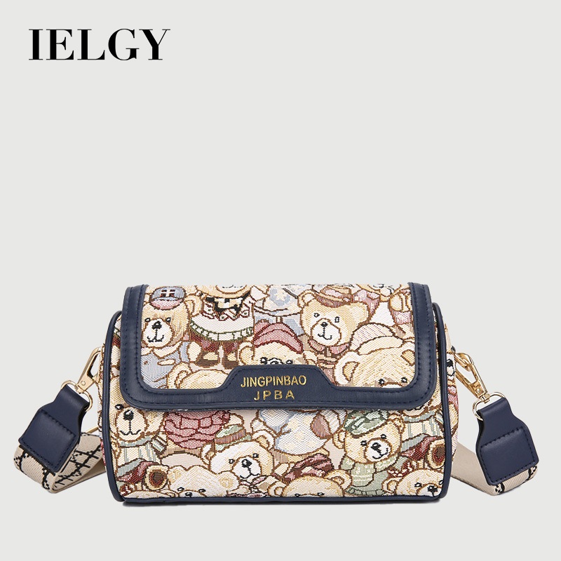 IELGY หมีปักกระเป๋าโทรศัพท์มือถืออารมณ์ลําลองไหล่ข้างเดียว ผู้สื่อสาร กระเป๋าสี่เหลี่ยมเล็ก