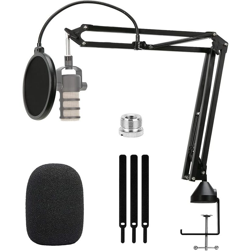 Rode Podmic stand with Pop Filter - กรรไกรแบบปรับได้ Rode Podmic Boom Arm, ขาตั้งโต๊ะไมโครโฟนพร้อมฝา