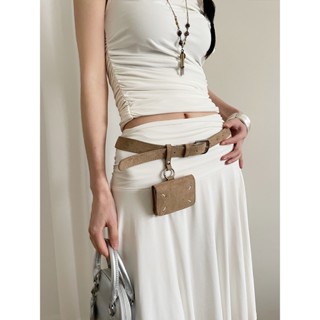 เวอร์ชั่นเกาหลี High-End เข็มขัดสีกากีหญิงมินิเอวกระเป๋าตกแต…