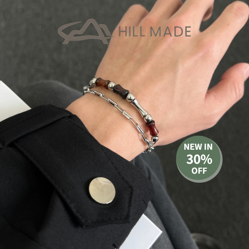 Double Layer DesignAgate หินหยกสร้อยข้อมือลูกปัดไม้ไผ่สําหรับผู้ชายผู้หญิง/ของขวัญสําหรับแฟนสร้อยข้อมือ/ทุกวันและอุปกรณ์เสริมการเดินทาง/ไม่ซีดจาง High Gloss HMB127