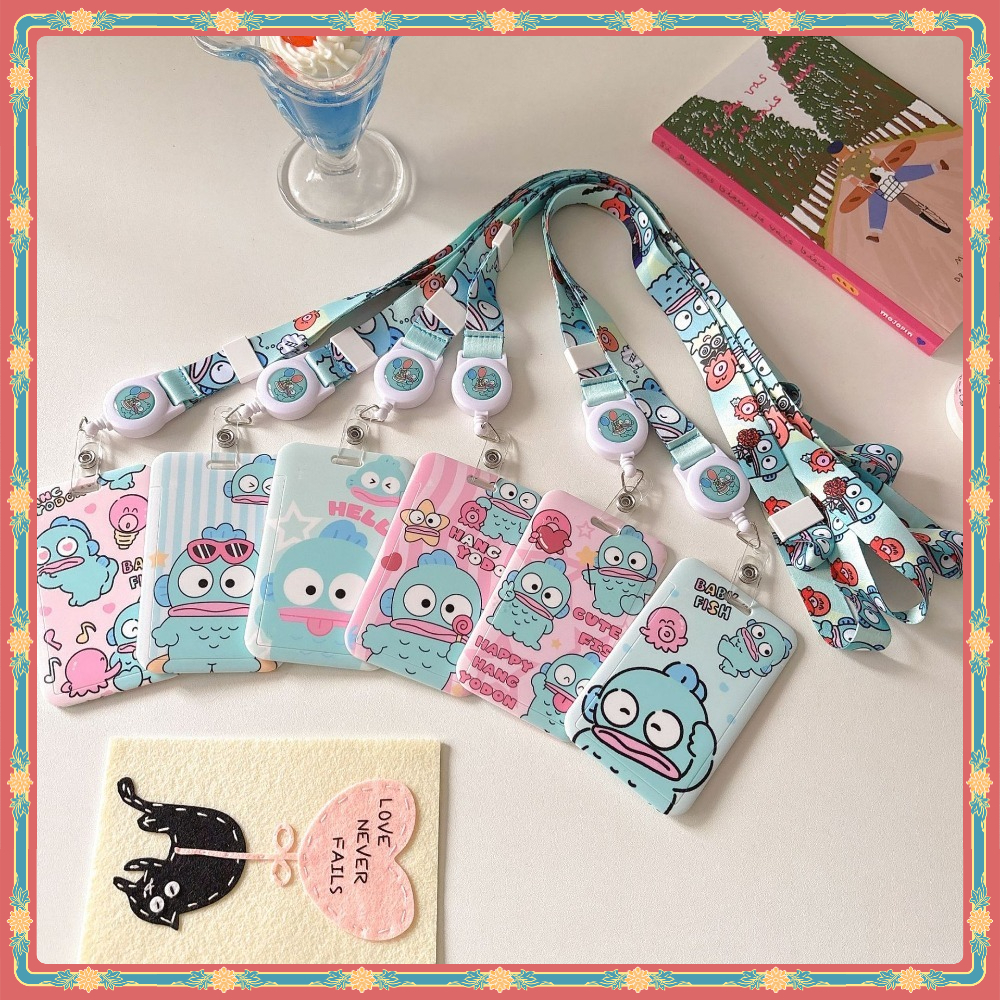 Sanrio Hangyodon เคสแข็งใส่บัตร ABS มีสายดึงเก็บได้ พร้อมคลิปกันตก ป้องกันบัตรหาย ใช้บัตร EasyCard/MRT/รถบัส พร้อมสายคล้องกระเป๋า