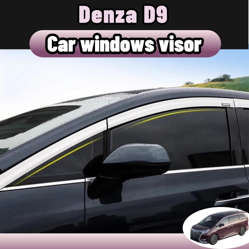 Denza d9 กันสาด ที่บังฝนกระจกรถ วัสดุอลูมิเนียม ป้องกันหยดน้ำ ระบายอากาศ ชุดติดตั้งไม่ต้องเจาะ อุปกรณ์แต่งรถยนต์