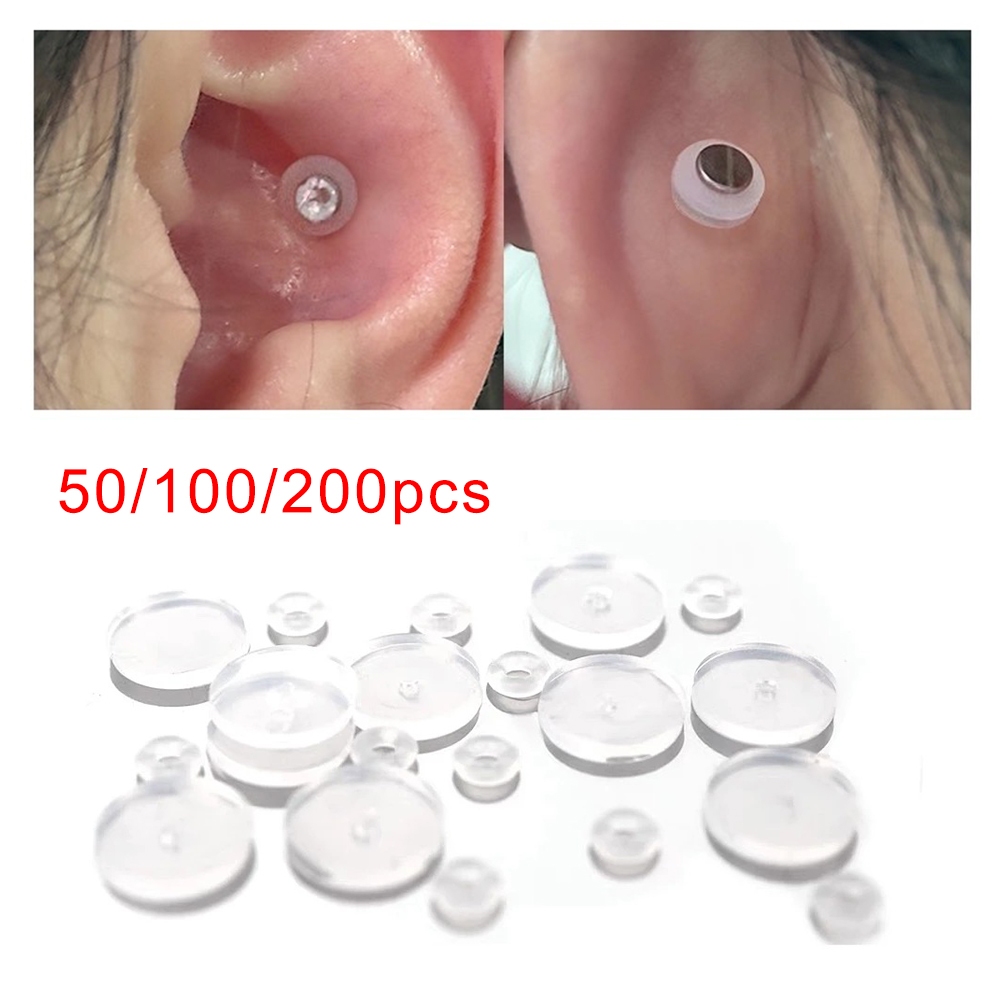 50/100/200 ชิ้นซิลิโคนหูเจาะ Healing Discs ชุดยืดหยุ่น Anti Hyperplasia Shim แบนซิลิโคนแผ่น