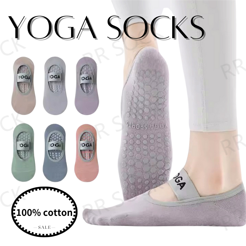 ถุงเท้าโยคะสำหรับผู้หญิง ถุงเท้าพิลาทิสแบบมืออาชีพ กันลื่น ถุงเท้ากลางลายทาง 100%