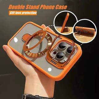 หรูหราโปร่งใสเคสโทรศัพท์สําหรับiPhone 17 Pro Max 16 Pro 15 13 11 14 12 16 Pro Max 16e 15 Plus 17 Airแม่เหล็กกันกระแทกขาตั้งปลอก