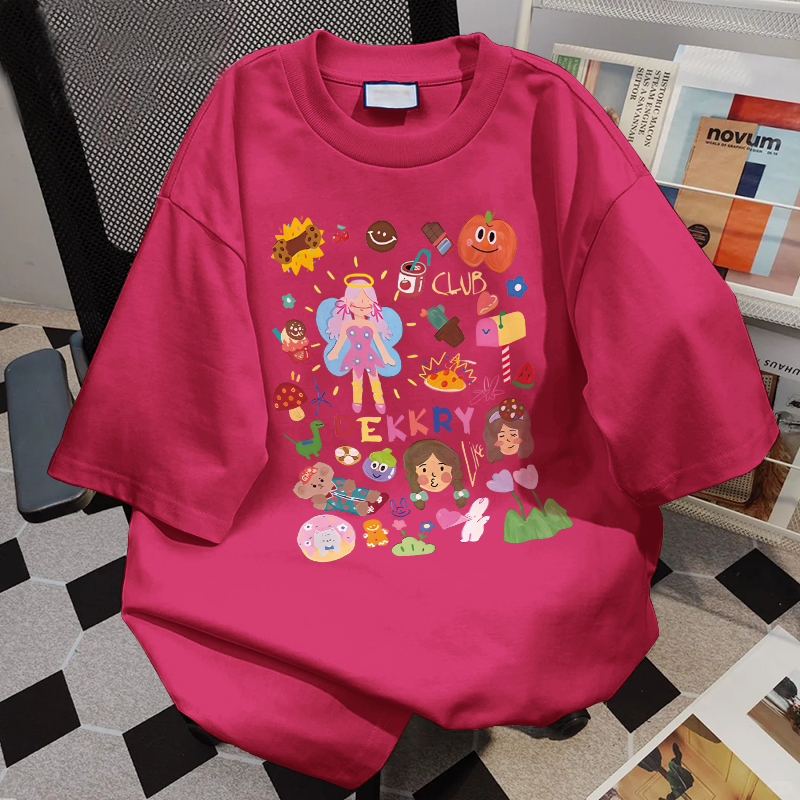 NFV เสื้อยืดแขนสั้น ลายการ์ตูนกราฟฟิตี สำหรับผู้หญิง แฟชั่นฤดูร้อน ขนาดใหญ่หลวม cotton100% YG760