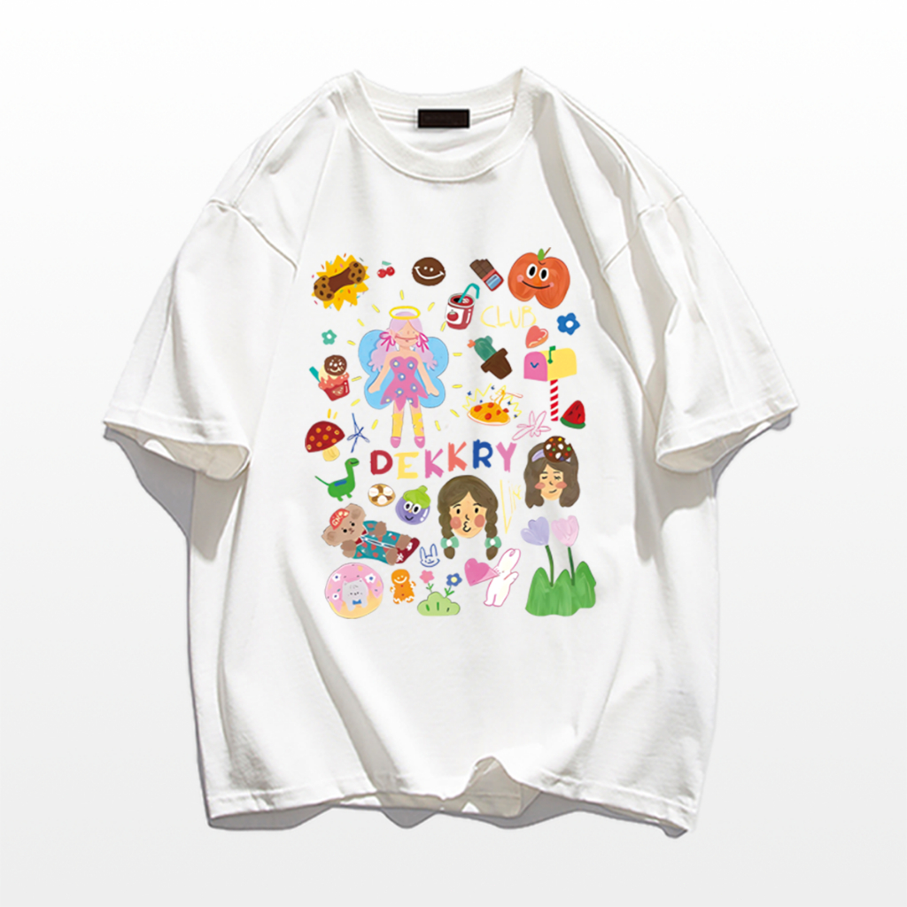 NFV เสื้อยืดแขนสั้น ลายการ์ตูนกราฟฟิตี สำหรับผู้หญิง แฟชั่นฤดูร้อน ขนาดใหญ่หลวม cotton100% YG760